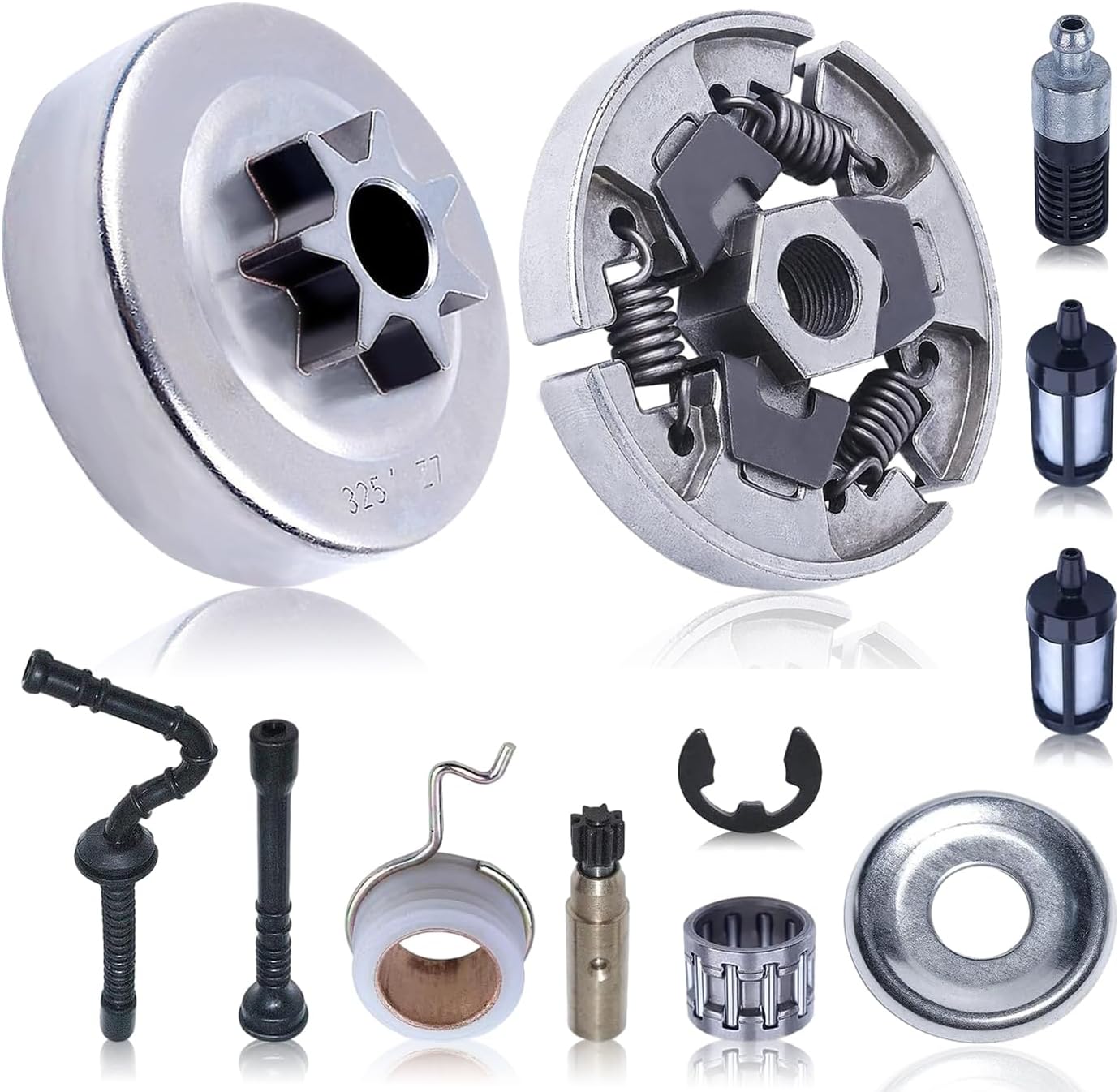 .325" Clutch Drum Sprocket Oil Pump Kit For Stihl 021 023 025 MS230 MS250 Saw US, .325"-7T Clutch Drum, Clutch, Clutch Washer, Worm Gear, Needle Bearing, E-Clip, Fuel Hose