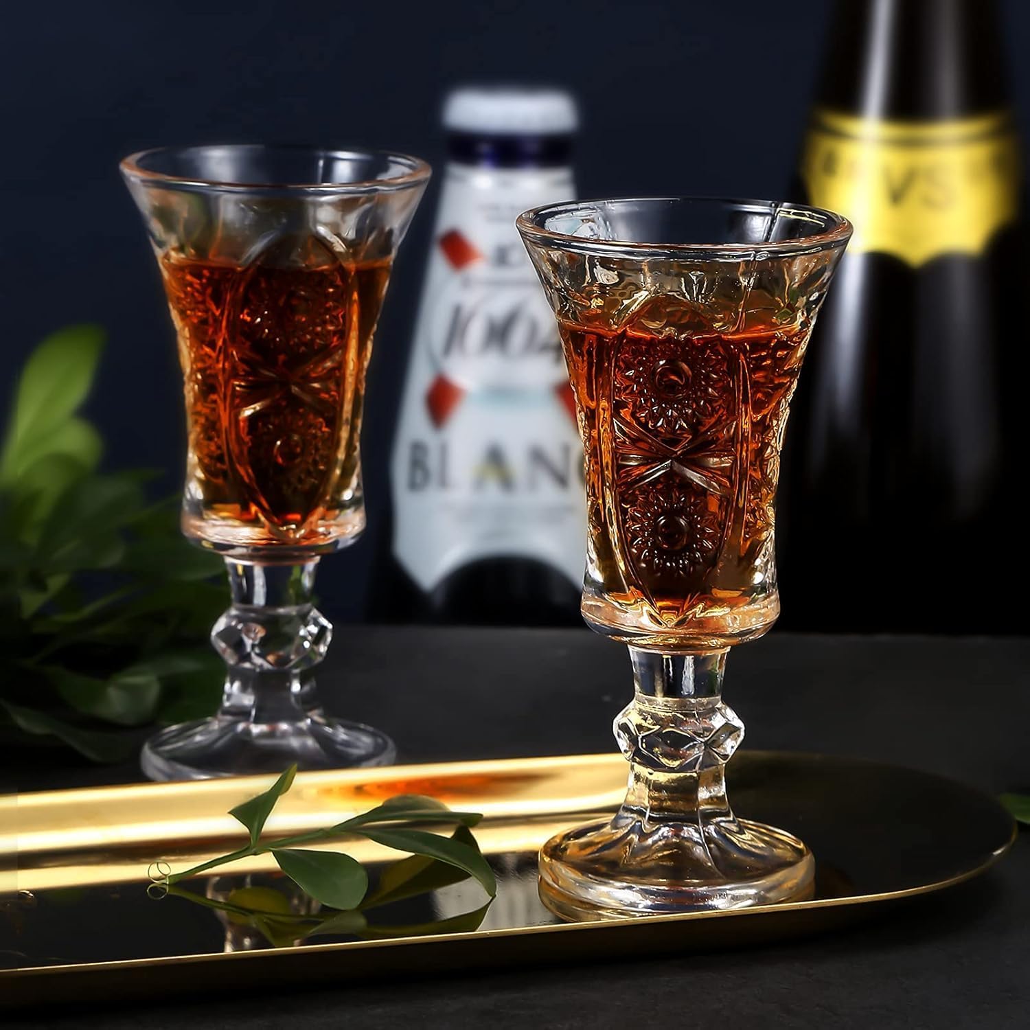 Round Crystal Cordial Glasses - 1.3oz Lead-Free Heavy Base for Sherry and Liqueurs (Set of 2) (Set of 2)