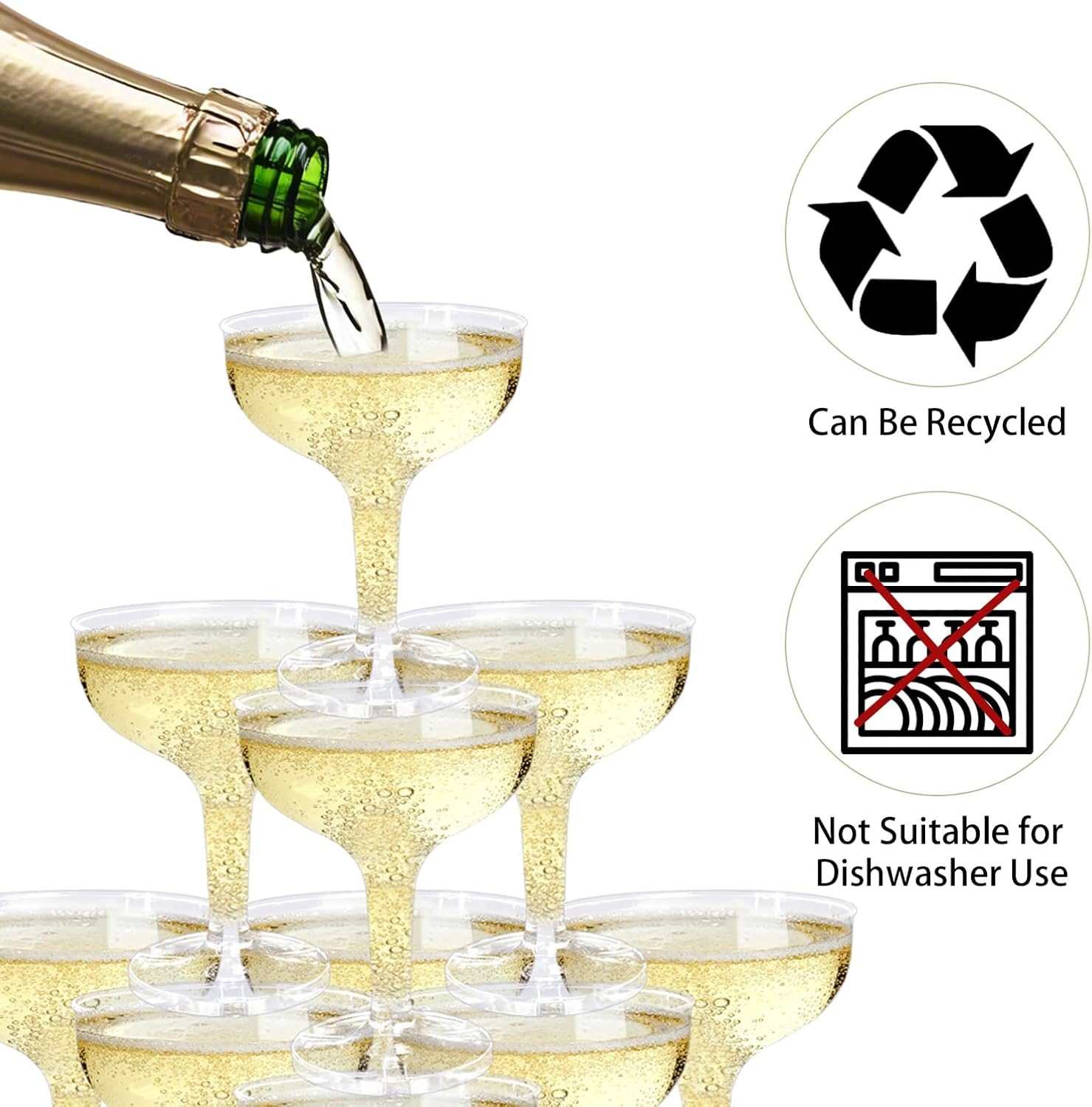 54 Pcs Champagne Glasses 5 oz Clear Stackable Stemmed Champagne Coupe Disposable Plastic Martini Glasses for Wedding Birthday Party Bar - Image 3