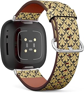 CJBROES Replacement Leather Watch Band, Compatible with Fitbit Versa 3 and Fitbit Sense of Wristband Bracelet Accessory - Antique Palette Retro Art