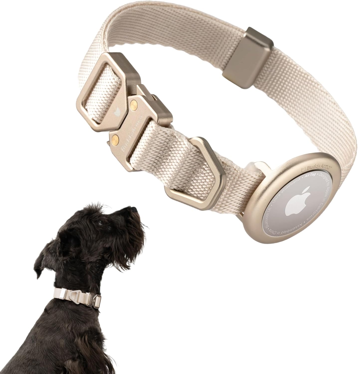 Dog Airtag Collar Adjustable Soft Nylon Lightweight Dog Collar Quick Release with Alloy Buckle, Airtag Holder Case Airtag Collar for Small Medium Dogs (Linen, S)