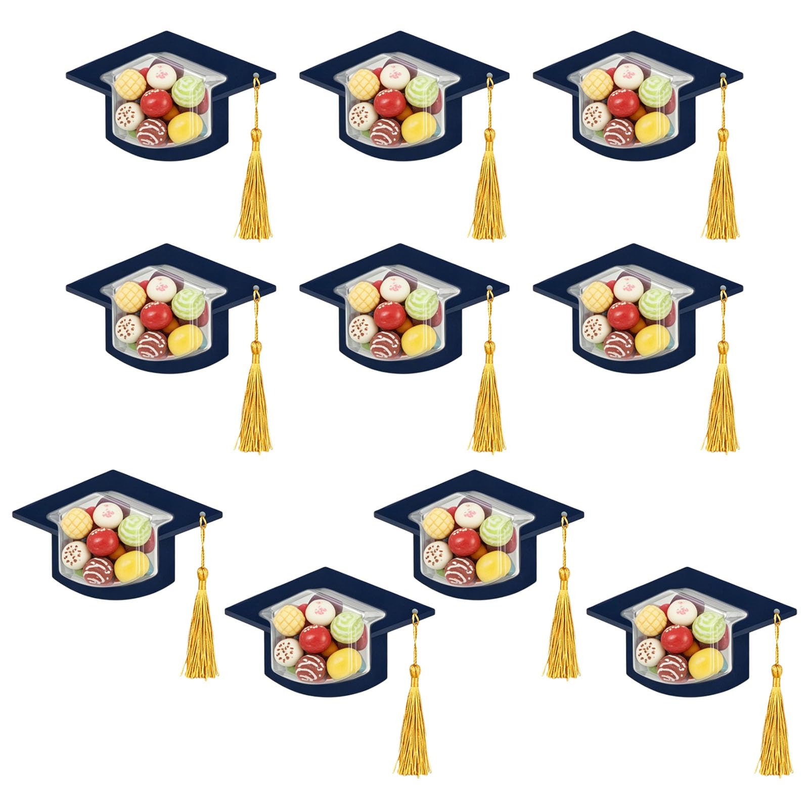 NEWFT 10Pcs Graduation Hat Shape Party Treat Box 17x10cm Clear Candy Holder Box for Graduate Gifting