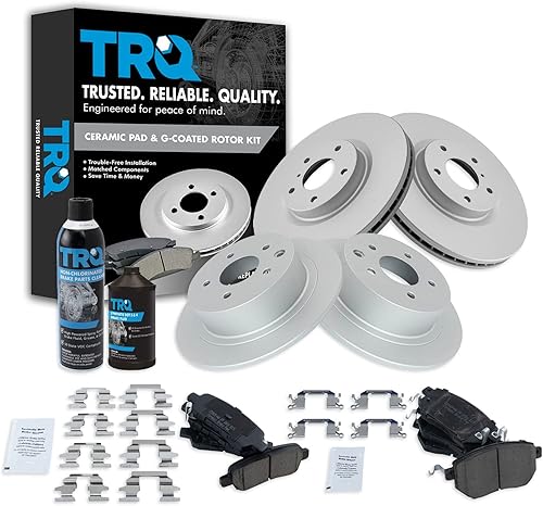 Miniatura 2 de TRQ Kit de pastillas de freno delanteras y traseras y rotores Kit de productos químicos de freno Pastillas de freno Rotor de freno Cerámica Premium