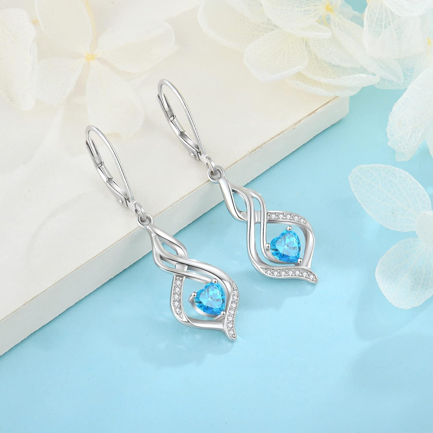 Dangle Drop Earrings for Women 925 Sterling Silver Infinity Leverback Earrings with Birthstone Twisted Jewelry Gifts for Her - Image 5