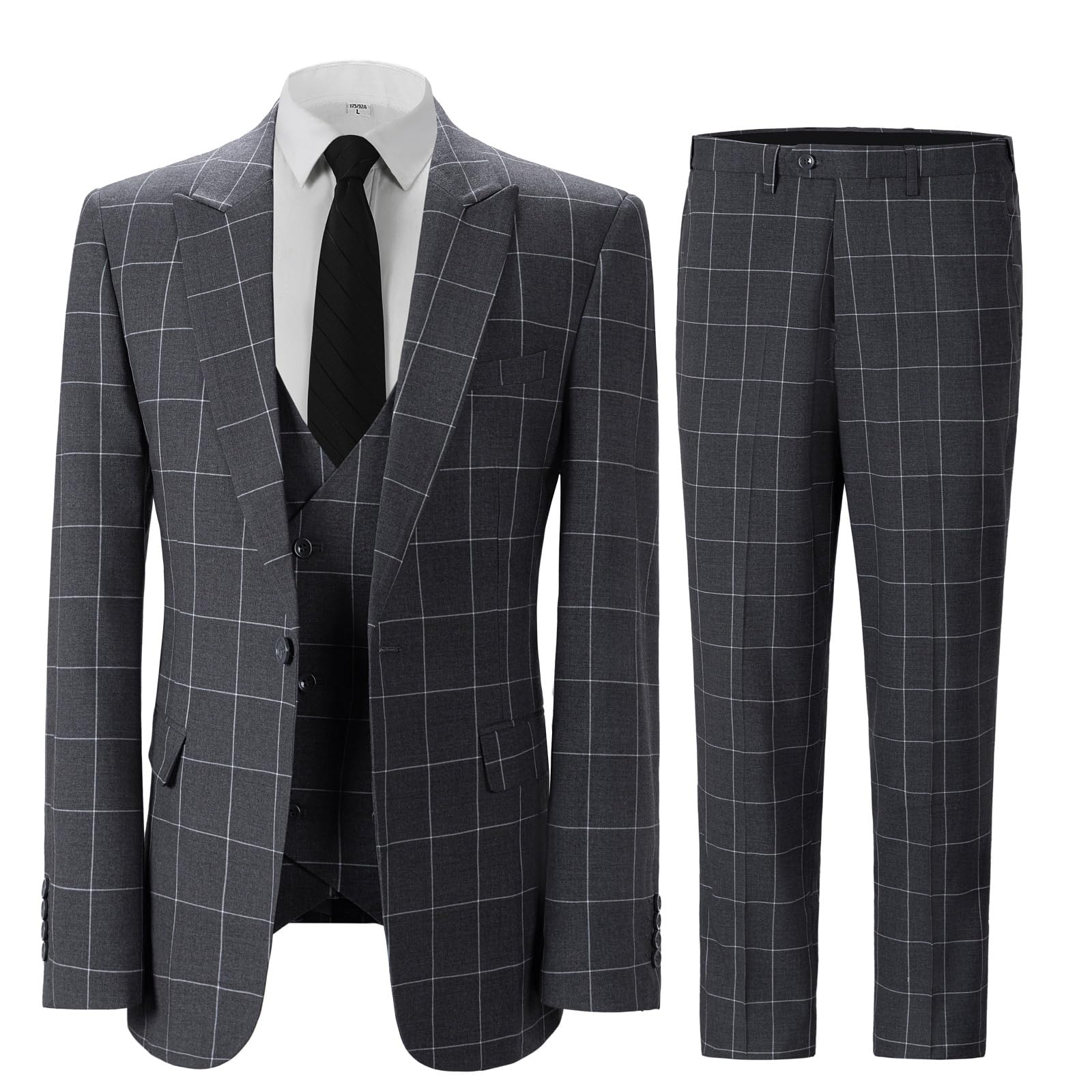Solovedress Trajes para hombre 3 piezas Traje clásico de cuadros para hombre Sakko Pantalones Chaleco para bodas y negocios