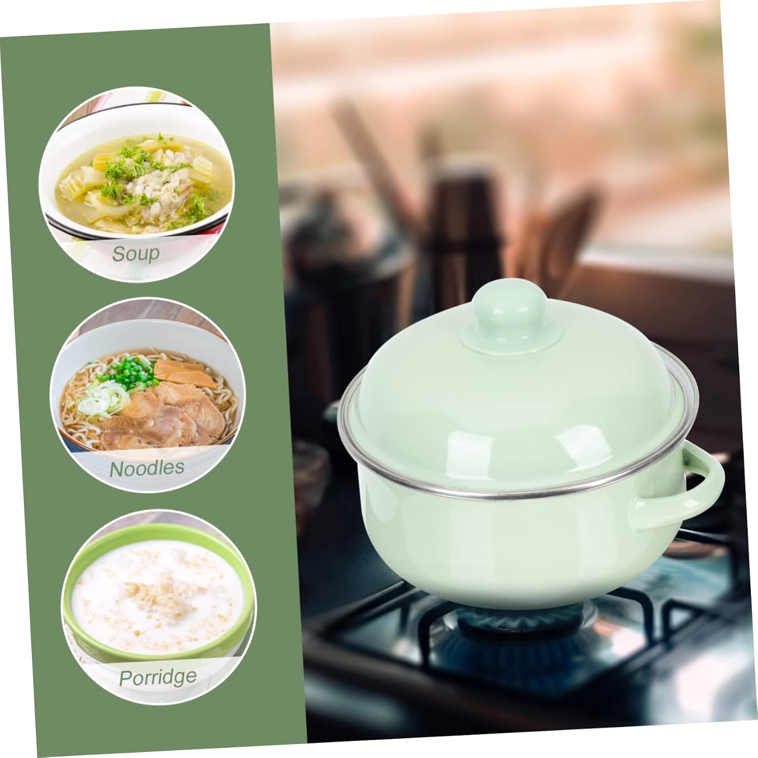 Enamel Pot Braising Pan with Lid Ceramic Skillet with Lid Hot Pot Japanese Enamel Stockpot Stew Pots with Lids Enamel Pots Stew Pots Kitchen Supplies Steam Pot Enamel Bibimbap, Green