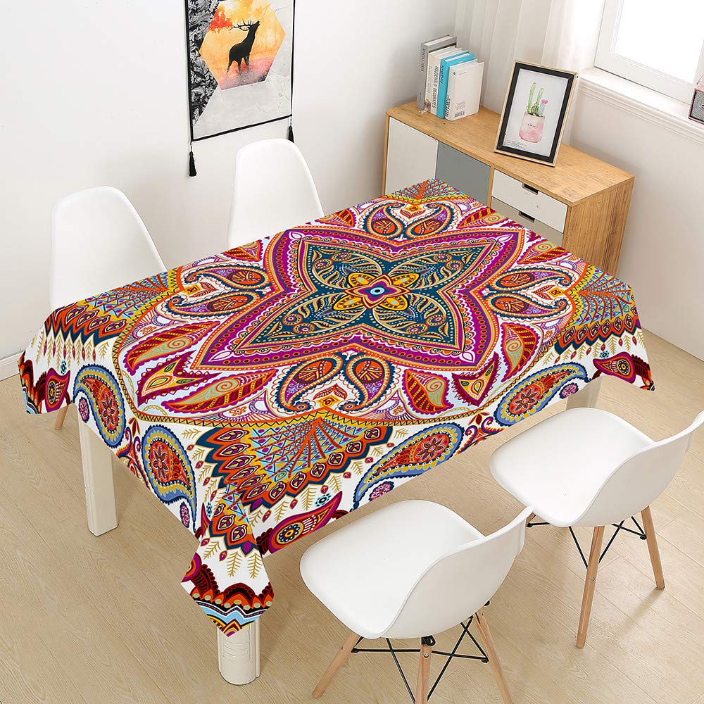 Fansu Red Exotic Table Cloths Rectangle Waterproof, 3D Bohemia Print Tablecloth Dust-Proof Cover Protector Stain-Resistant Wipe Clean Tabletop For Kitchen Picnic Outdoor Indoor (,100X140cm)
