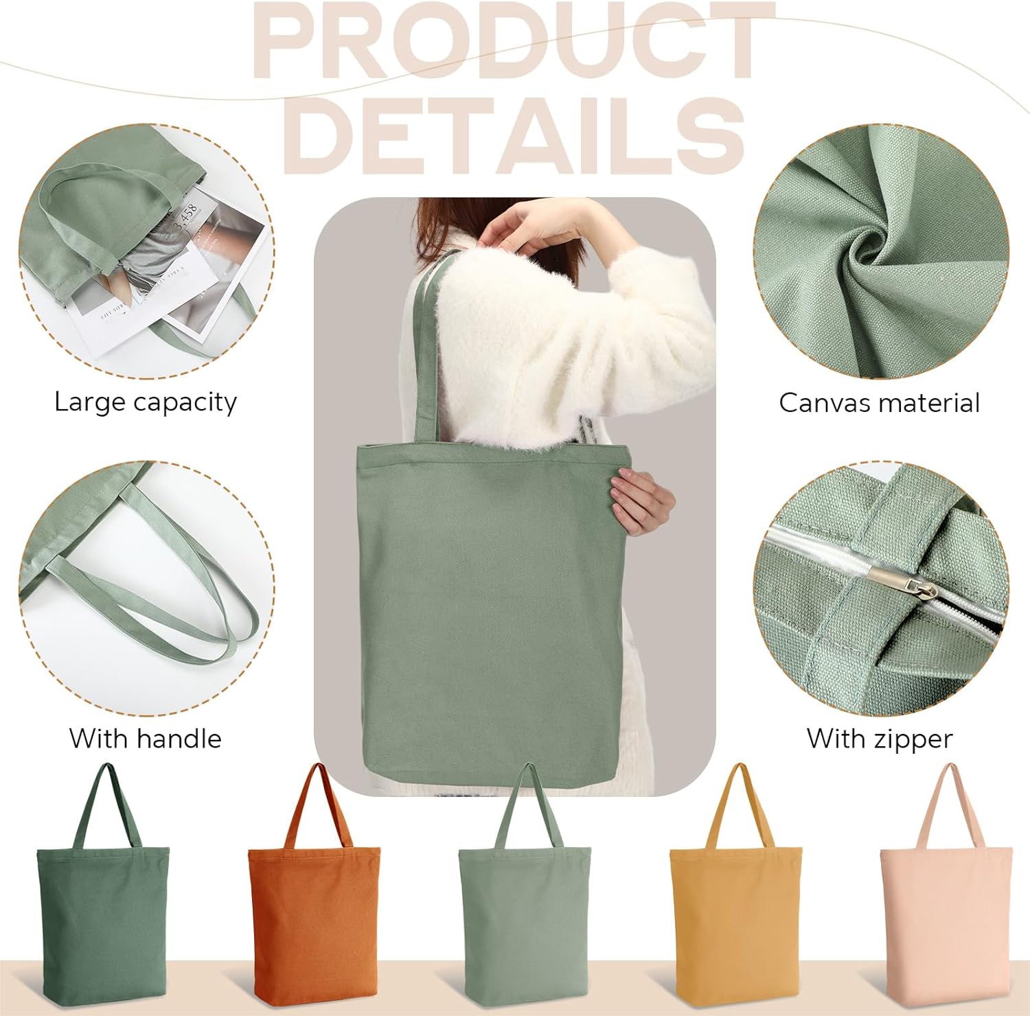 Reginary 10 Pcs Valentine Galentine Gift Reusable Canvas Grocery Shopping Tote Bag Bulk with Zipper for Women Employee Staff - Image 4