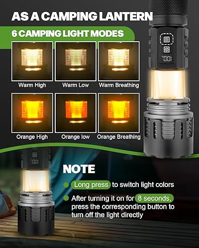 Miniatura 3 de Victoper Linterna recargable, 4+6 modos de iluminación, linternas con zoom, superbrillantes de 20000 lúmenes altos, luz de flash táctica LED para