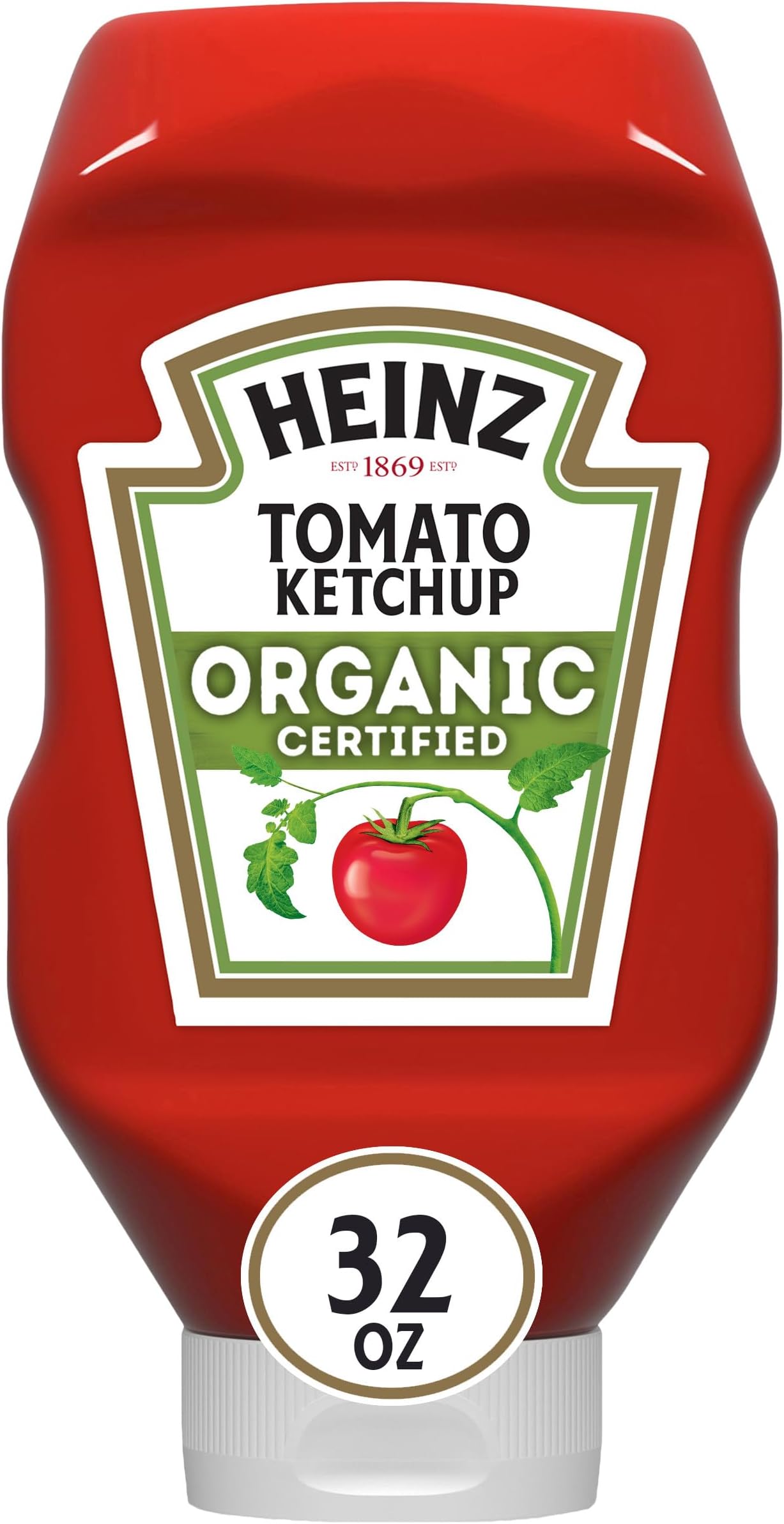 Heinz Organic Tomato Ketchup Inverted Squeeze Bottle, 1 Bottle, for Easy Sharing and Easy Serving, Classic Style, No High-Fructose Corn Syrup, 32 oz