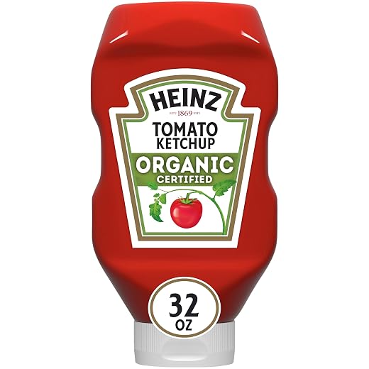 Heinz Organic Tomato Ketchup Inverted Squeeze Bottle, 1 Bottle, for Easy Sharing and Easy Serving, Classic Style, No High-Fructose Corn Syrup, 32 oz