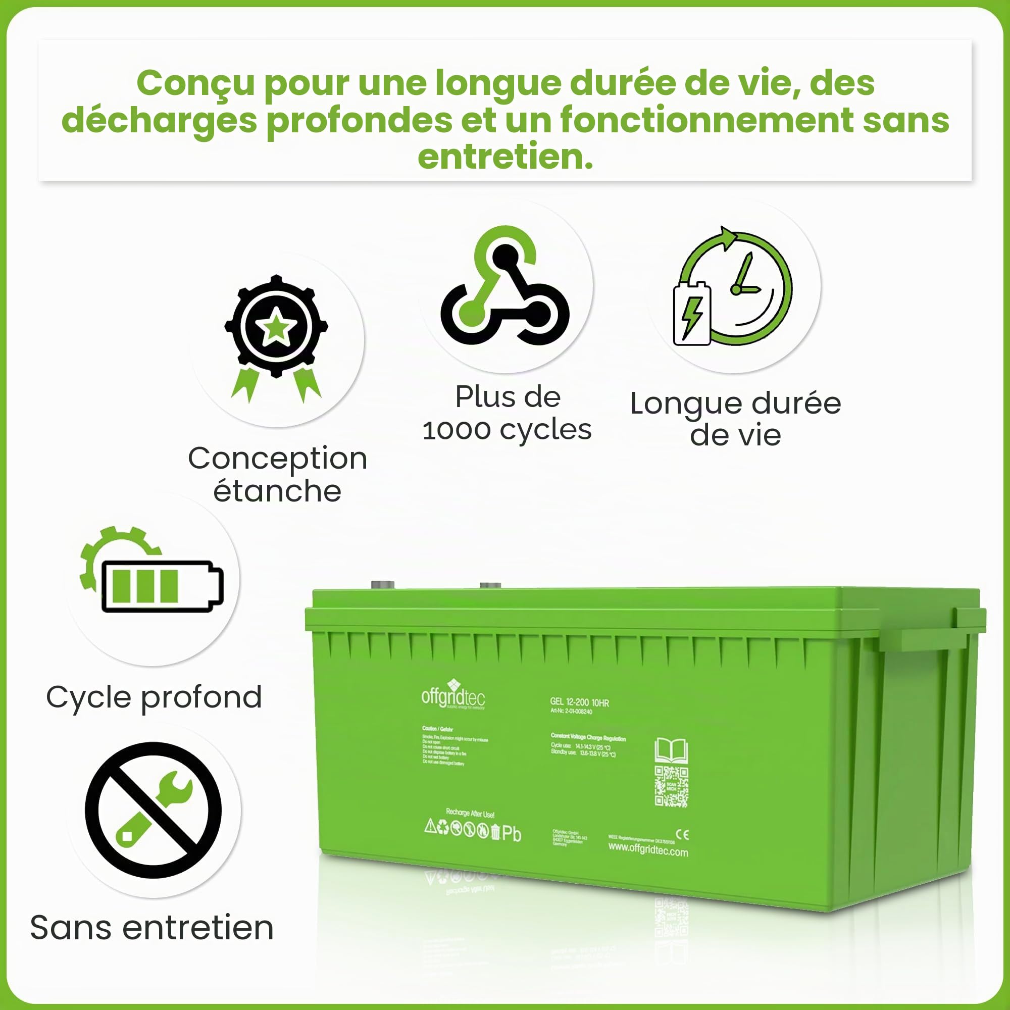 Offgridtec Batterie solaire 200 Ah Gel 12 V
