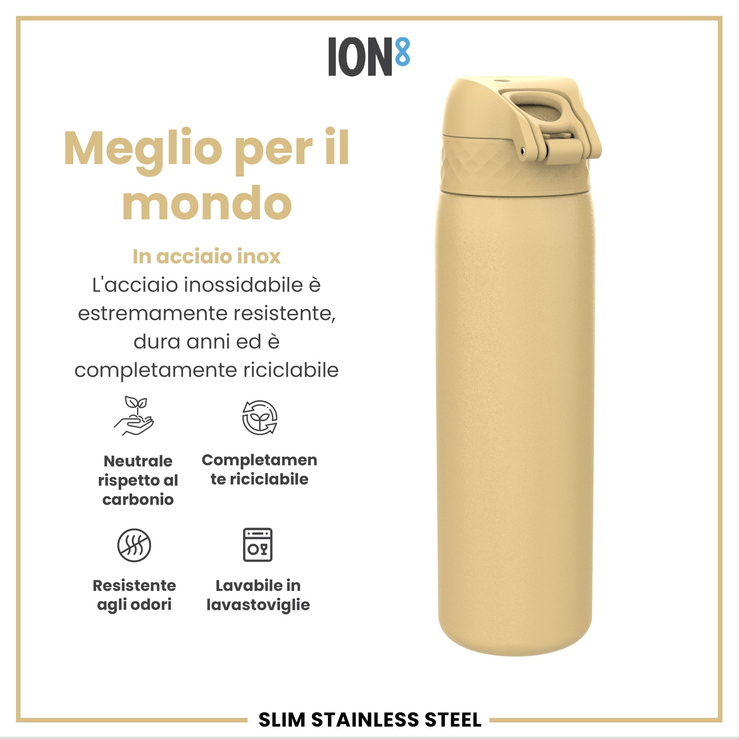 Ion8 Borraccia Acciaio Inox, 600ml, a Prova di Perdite, Facile da Aprire, Serratura Sicura, Lavabile in Lavastoviglie, Adatta a Portabicchieri, Maniglia per il Trasporto, Durevole
