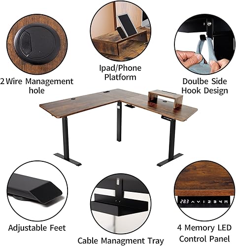 Miniatura 17 de UNICOO XOT-L3E-WW - Escritorio de pie eléctrico de altura ajustable con triple motor en forma de L, escritorio esquinero para juegos y oficina en