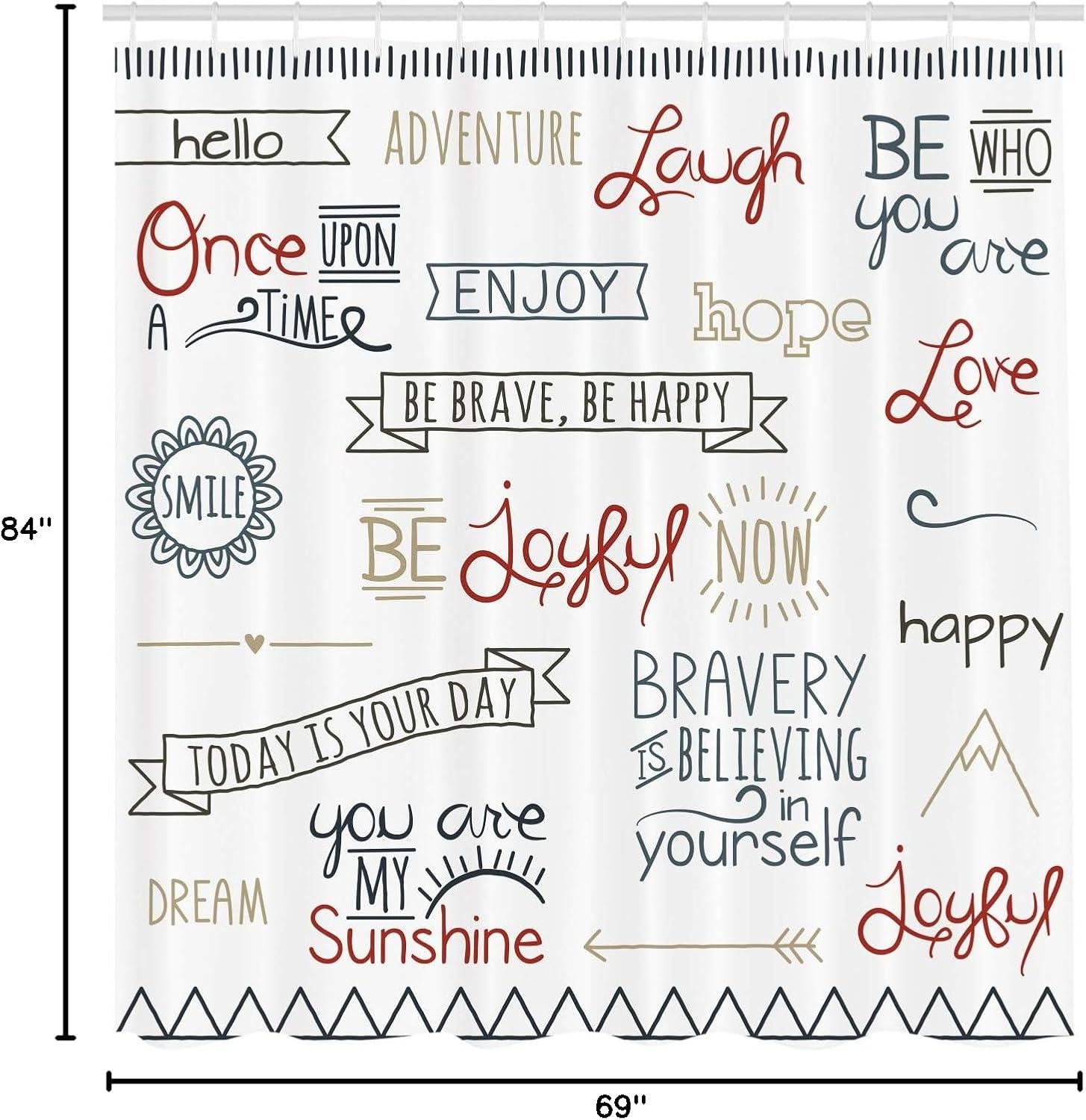 Ambesonne Adventure Shower Curtain, Various Words on Happiness and Self Value Uplifting Phrases Being Who You are, Cloth Fabric Bathroom Decor Set with Hooks, 69" W x 84" L, Night Blue