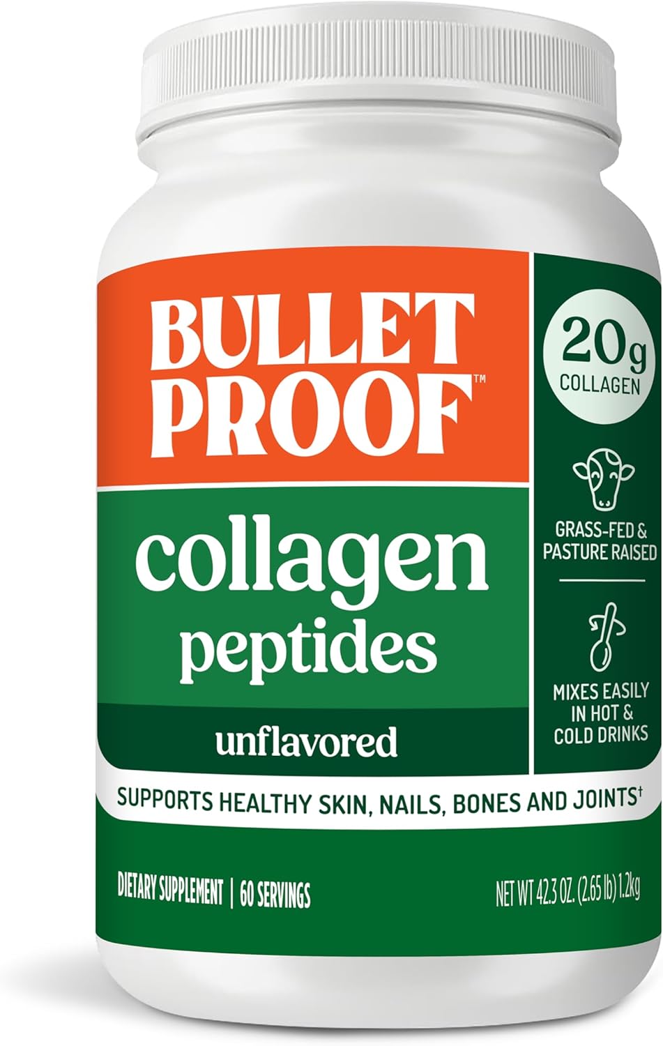Bulletproof Unflavored Collagen Peptides Powder, 42.3 Ounces, Grass-Fed Collagen Protein and Amino Acids for Skin, Bones and Joints, Packaging May Vary Unflavored 42.3 Ounce - Image 1 of 7