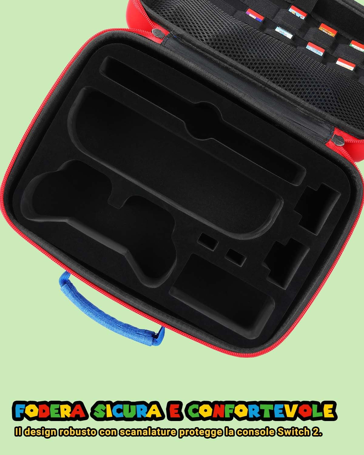 Custodia Protettiva All-in-One Compatibile con Nintendo Switch 2, Custoda da Viaggio Rigida e Portatile, Case di Trasporto per Console Switch 2, Controller Pro, Dock e Accessori, Rosso Blu Grande