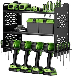 yamagahome Power Tool Organizer, 3 Layers Heavy Duty Drill Holder Wall Mounted, Garage Tool Organizers and Storage Rack with 3 Hooks, Cordless Tool Storage Rack for Garage Pegboard Workshop