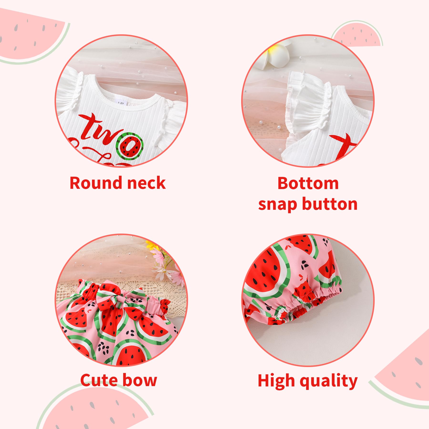 Happy Town Toddler Baby Girl Two Sweet 2nd Birthday Outfits Shorts Set Bowknot 2T Shirts Summer Clothes with Headband (1-2T,Watermelon Two Sweet)