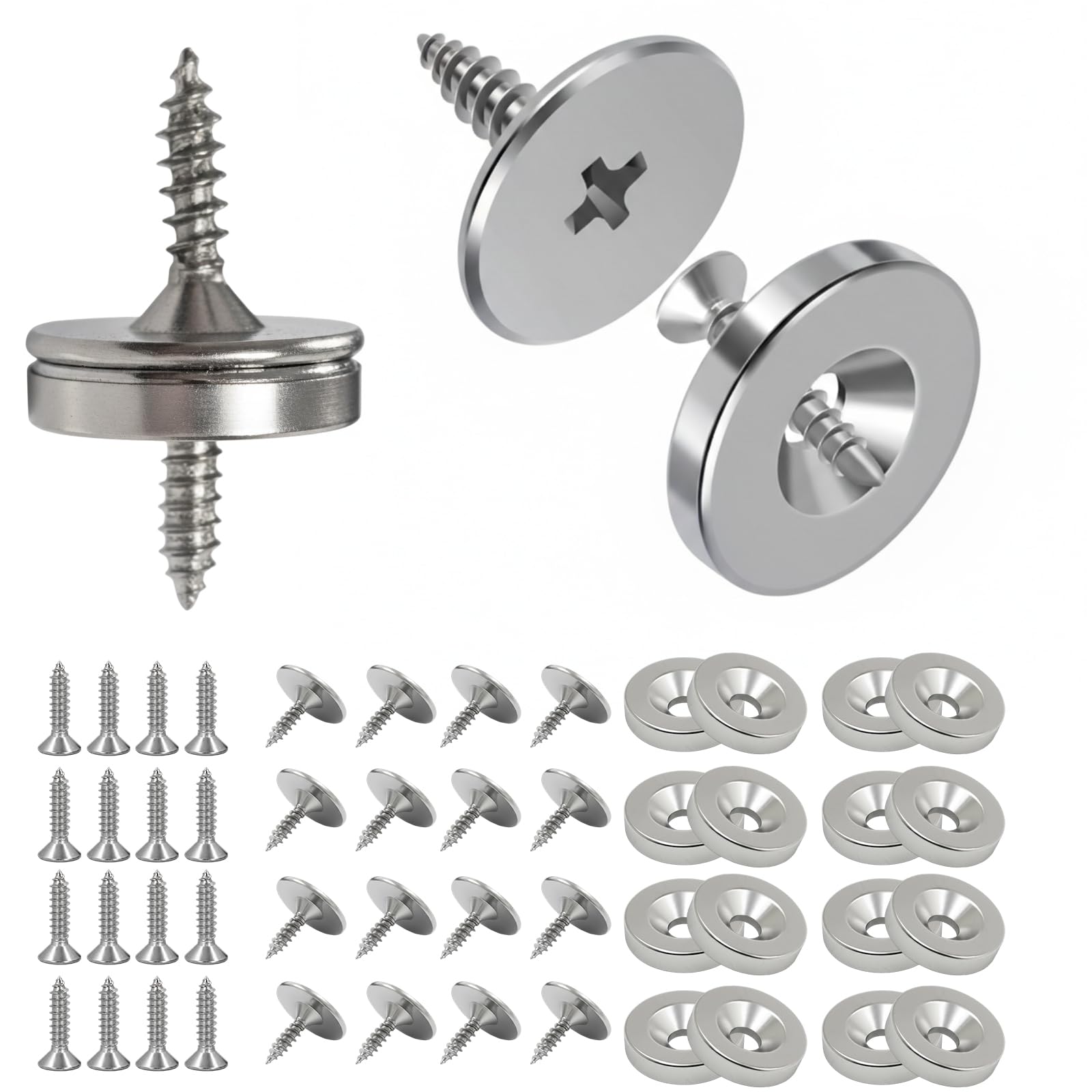 16 Pack Magnetic Door Catch, Concealed Cupboard Doors Magnets, Furniture Magnet Closing Catch, Cupboard Door Magnets for Kitchen Cupboards Closet Cabinet Doors(Silver)