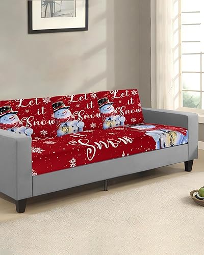 Miniatura 2 de Fundas de cojín para sofá de Navidad rojas, funda elástica para sofá con parte inferior elástica, fundas de sofá con diseño de nieve y copos de