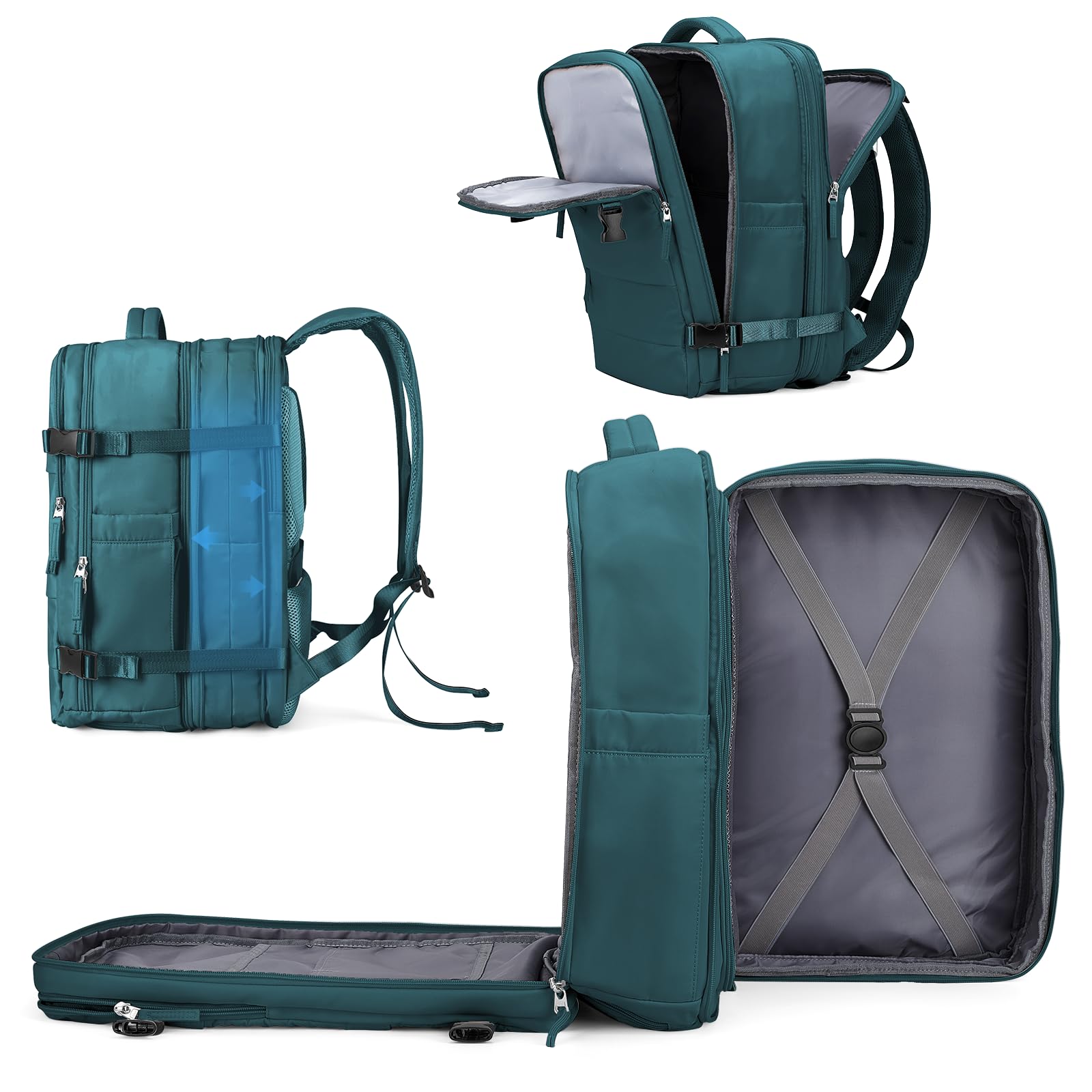 coowoz Large Travel Backpack For Women Men, Carry On Backpack,Hiking Backpack Waterproof Outdoor Sports Rucksack Casual Daypack Expandable Heavy Duty Extra large Backpack Peacock Blue 45l Peacock Blue