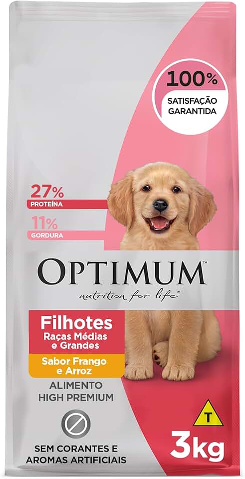 Ração Optimum para Cães Filhotes Raças Médias e Grandes Sabor Frango e Arroz 3kg