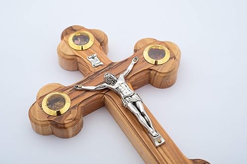 Miniatura 10 de Olive Wood Gifts Shop Cruz lisa de madera de olivo hecha a mano (7 pulgadas) con 12 bordes redondos, decoración artística de la estación de la cruz,