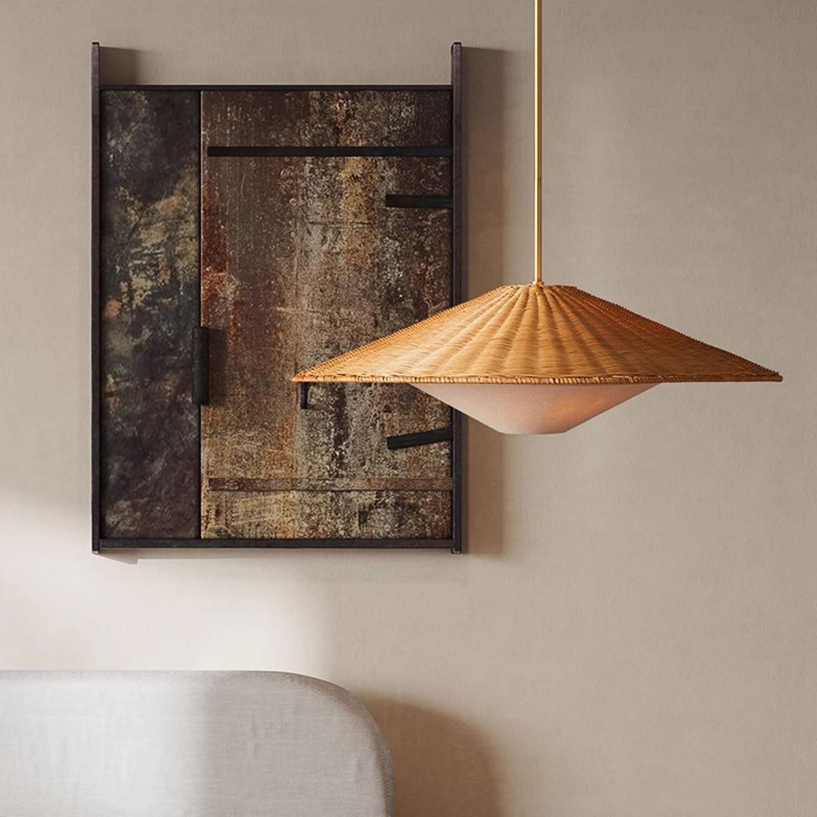 Lámpara de araña LED de ratán estilo retro campestre, pantalla de bambú, altura ajustable | Adecuada para comedor, dormitorio, estudio, cafetería, salón de té, hotel, luminaria