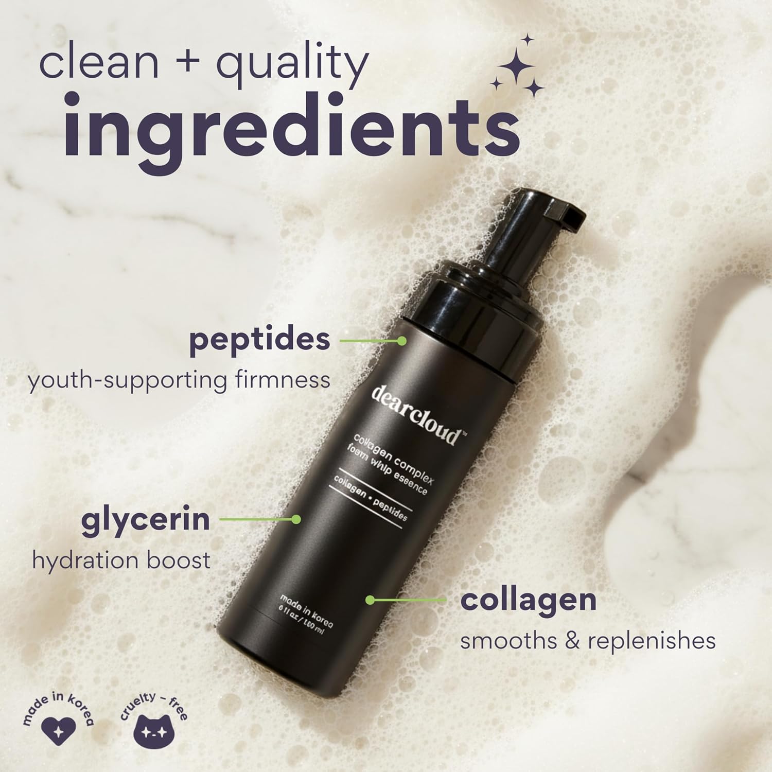 dearcloud Collagen Complex Foam Whip Essence – Anti Aging Collagen Support – Makeup Primer and Hydrating Primer – Collagen Moisturizer for Face (5 fl oz)