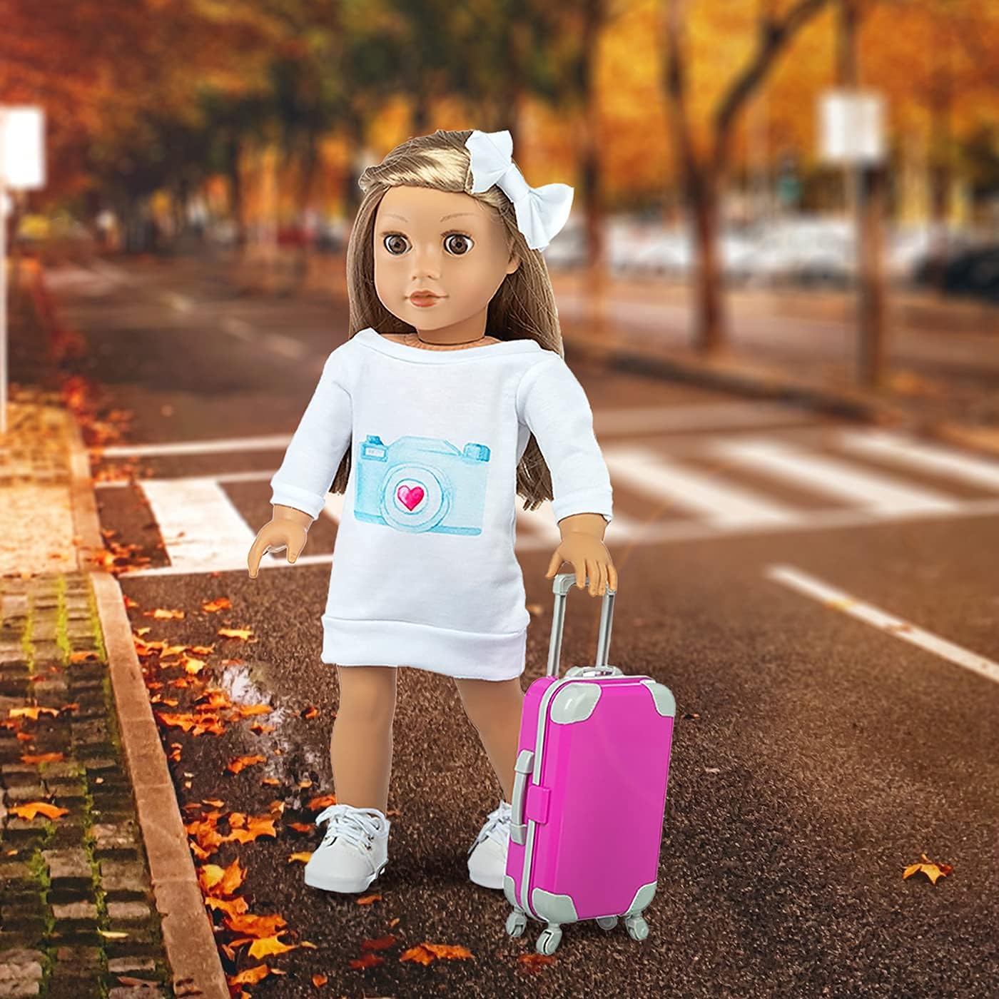 ZITA ELEMENT 16 Pcs American 18 Inch Doll Suitcase Luggage Travel Set for Girl 18" Doll Travel Carrier Storage, Including Suitcase Pillow Blindfold Sunglasses Camera Computer Cell Phone Ipad,ect : Toys & Games