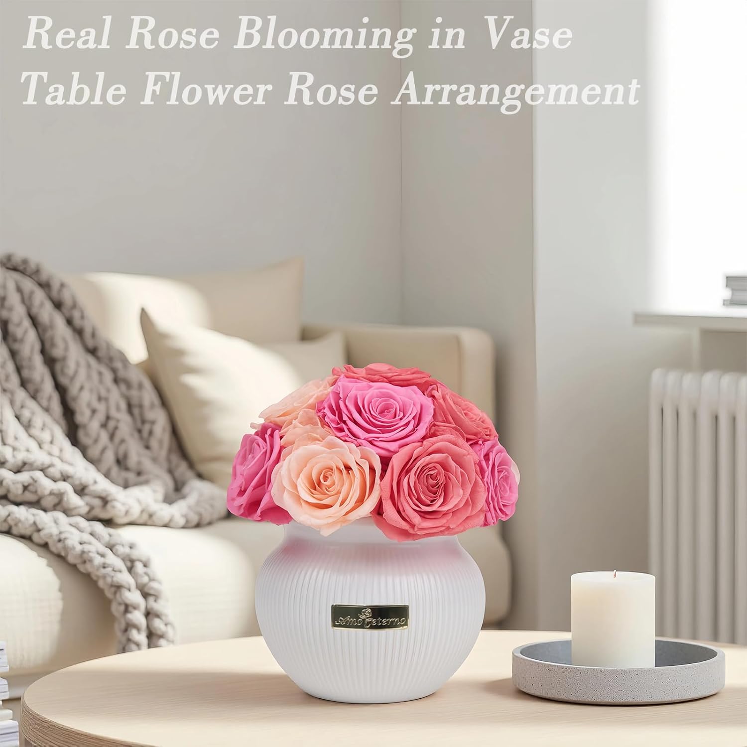 Preserved Roses,Weeding Flowers,Table Centerpiece Flowers,14Pcs Long Lasting Real Rose in Ceramic Vase,Table Flowers for Party,Wedding Decor,Birthday,Anniversary,Wedding Gifts for Her (Color Mix) - Image 3