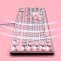 Vista 5 de Basaltech Combo de teclado mecánico y mouse para juegos, teclado retro steampunk estilo máquina de escribir vintage con retroiluminación LED