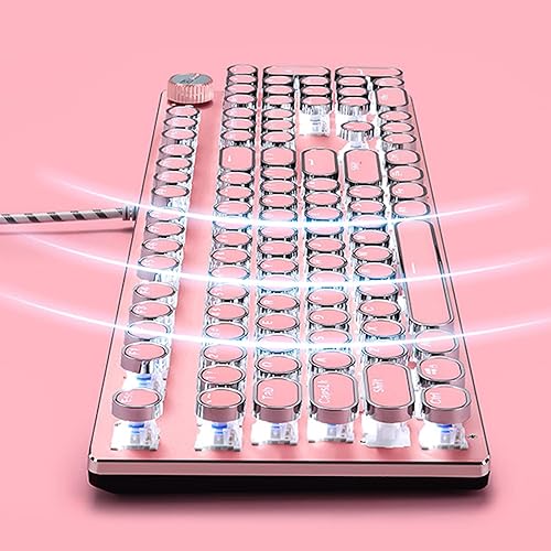 Miniatura 5 de Basaltech Combo de teclado mecánico y mouse para juegos, teclado retro steampunk estilo máquina de escribir vintage con retroiluminación LED,