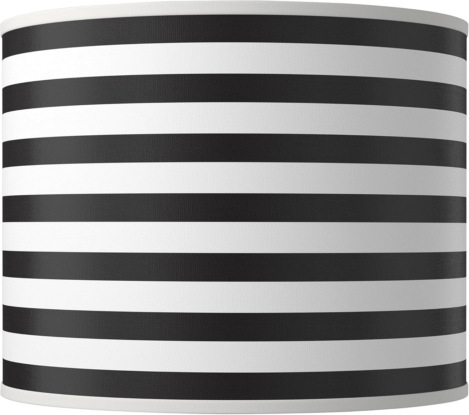 Round Hardback Drum Print Lamp Shade (Pre-Assembled) Black Horizontal Stripe White Large 14" Top x 14" Bottom x 11" High Spider with Replacement Harp and Finial Fitting - Giclee Glow