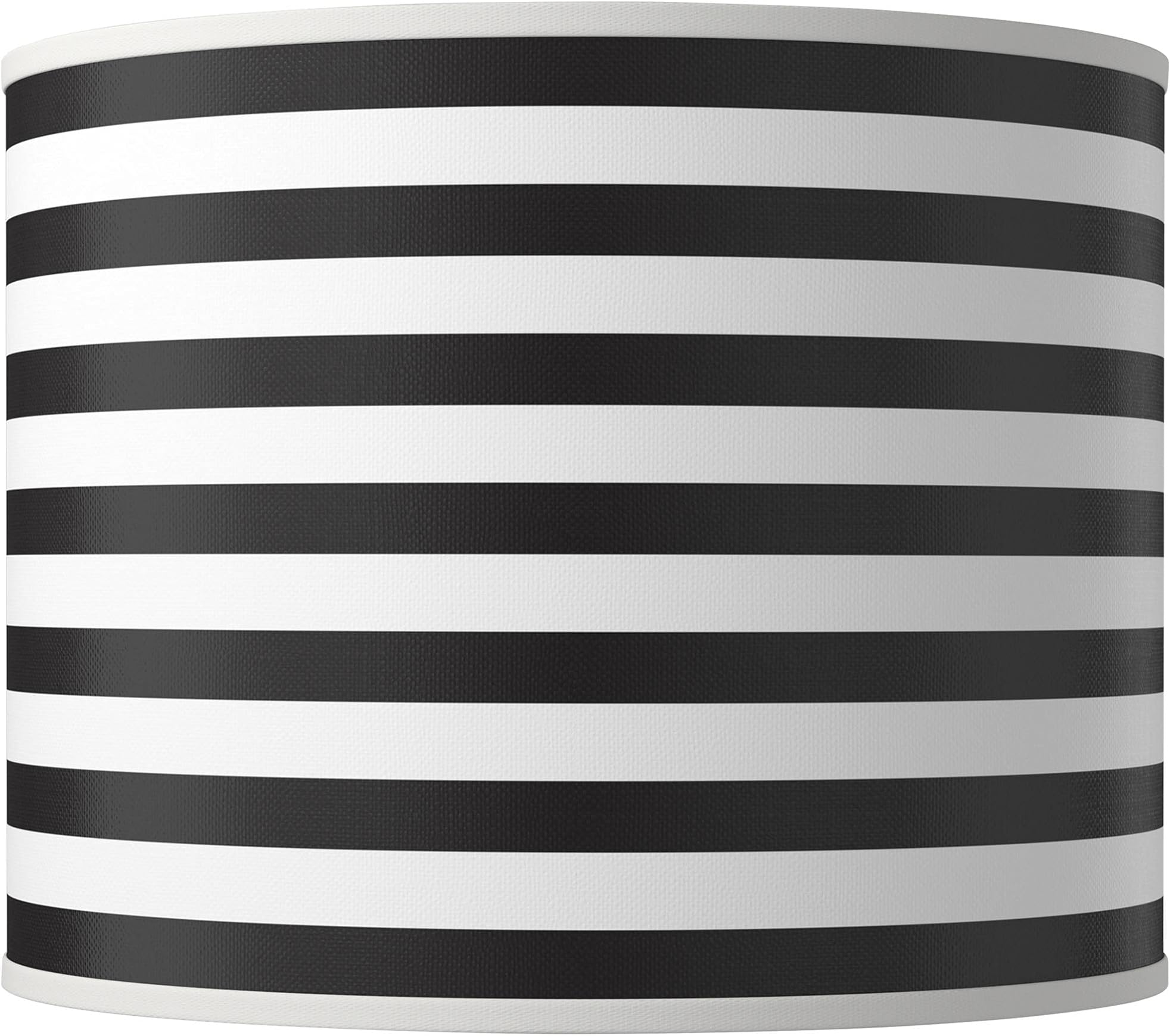 Giclee Glow Round Hardback Drum Print Lamp Shade Black Horizontal Stripe White Medium 14" Top x 14" Bottom x 11" High Spider with Replacement Harp and Finial Fitting -