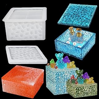 FineInno Square Storage Box Resin Casting Molds with Lid Water Ripple Stackable Box Silicone Molds Jewelry Case Epoxy Mold DIY Trinkets Organizer Candy Container