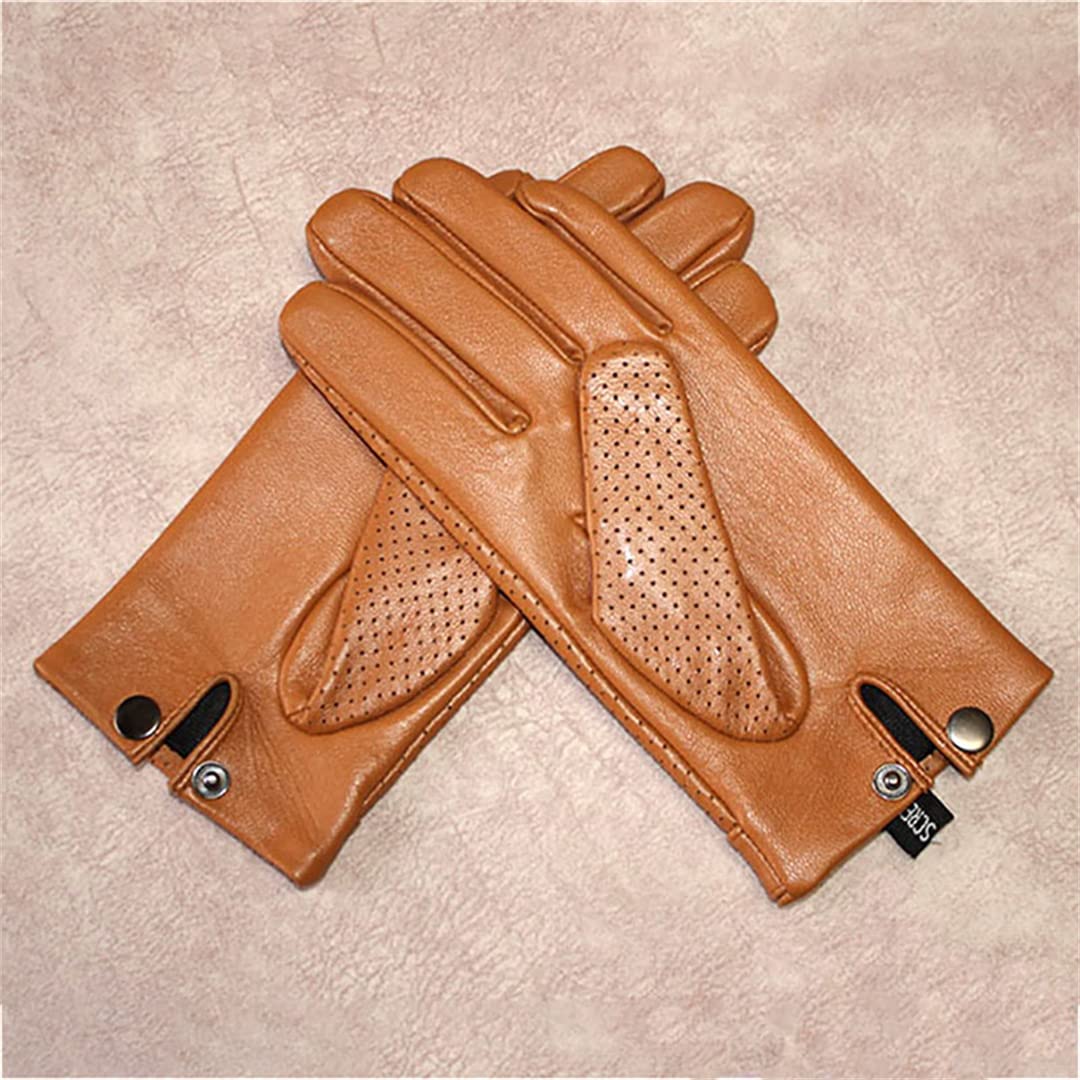 Guantes de conducción de cuero para hombre Guantes de conductor de motocicleta finos con pantalla táctil de cuero para hombre