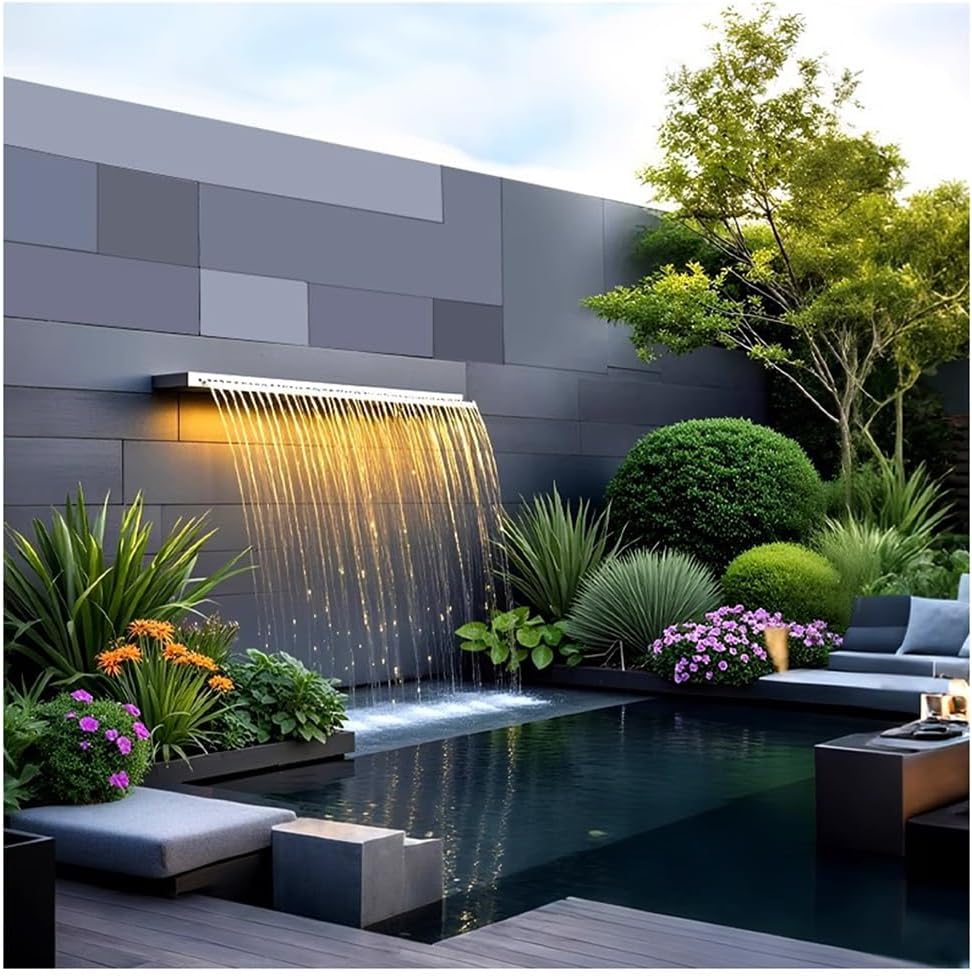 Stainless Steel Waterfall Spillway Kit for Garden Fountain, Outdoor Pool Water Feature, 80CM Pond Decor for Koi Ponds and Patios