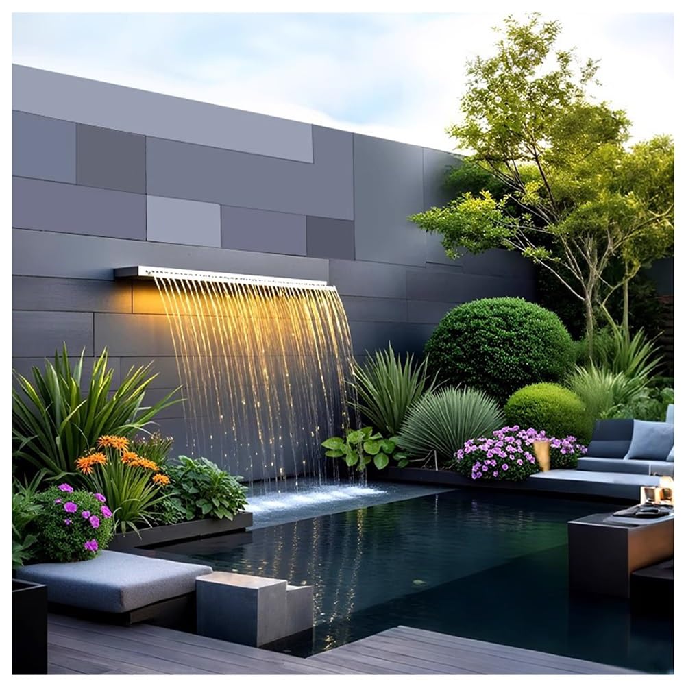 Stainless Steel Waterfall Spillway Kit for Garden Fountains, Outdoor Pool Features, Pond Decor for Koi Ponds & Patios - 120CM Waterfall Design
