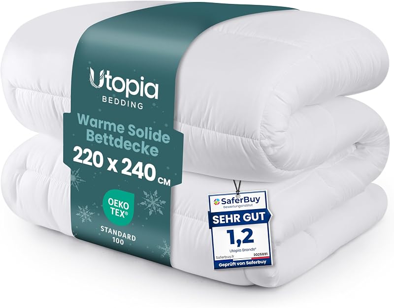Utopia Bedding Prešívaná prikrývka 220x240 cm, biela, z mikrovlákna, hypoalergénna, teplá zimná prikrývka pre alergikov