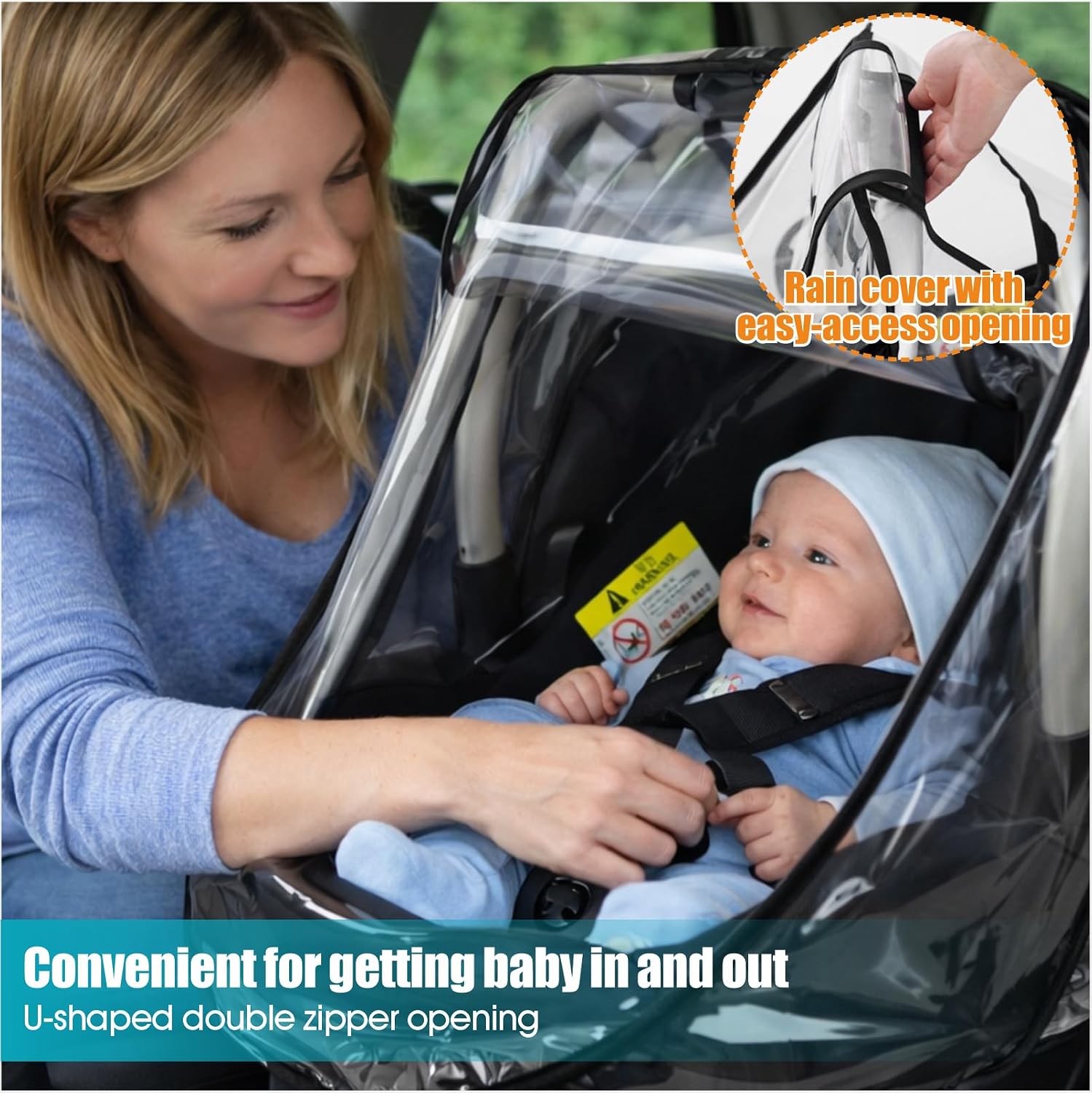 Car Seat Rain Cover,Transparent Waterproof Weather Shield with Ventilation | Quick-Access Zipper Door for Easy Entry,Fits Most Standard Infant Carriers for Rain,Wind, Snow & Dust Protection