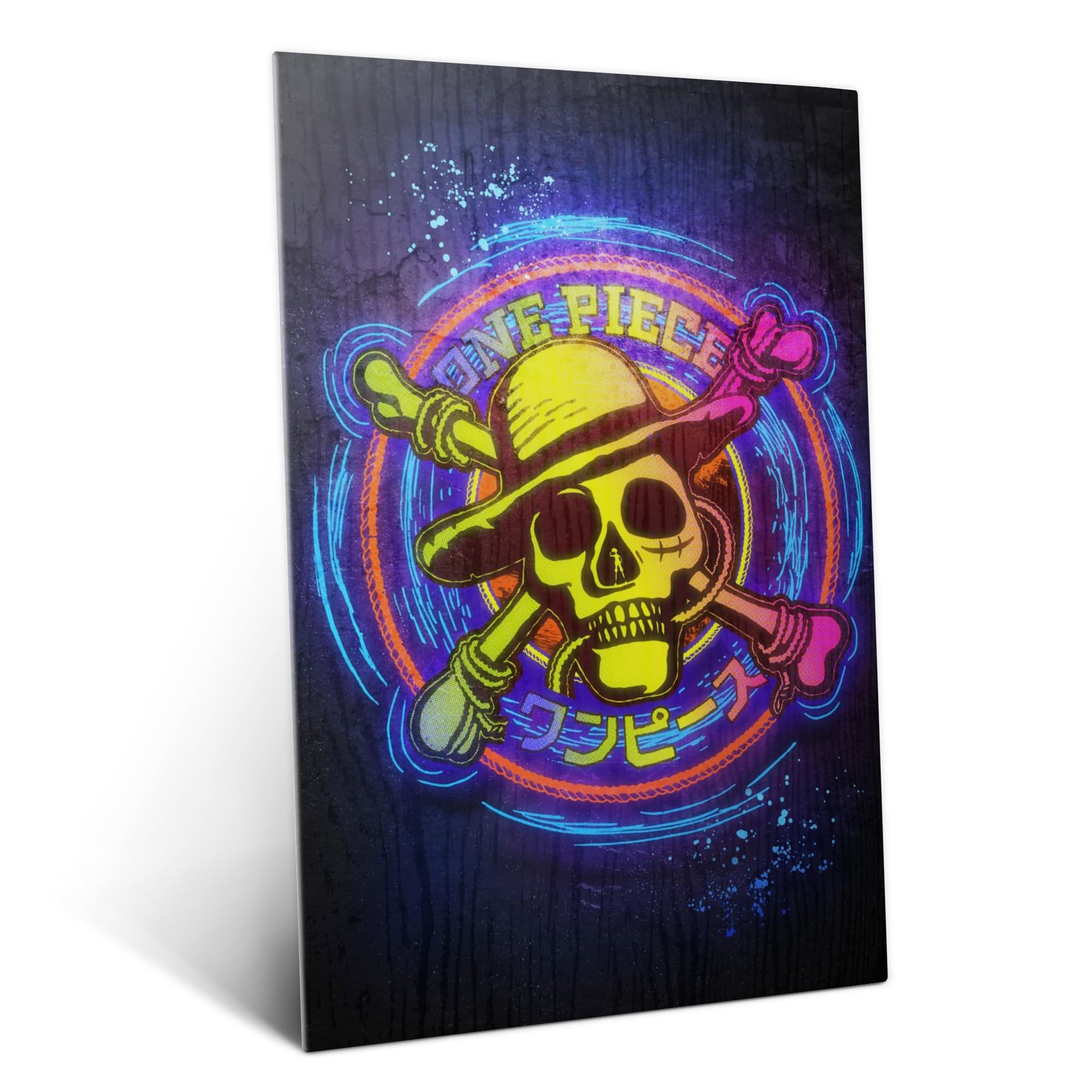 Displate Metall poster One Piece Live Action One Piece Neon Jolly Größe L | Bilder Wanddeko Wohnzimmer & Schlafzimmer Wandbilder, Geschenk. Wandkunst mit Magnet-Befestigung, ohne Bohren.