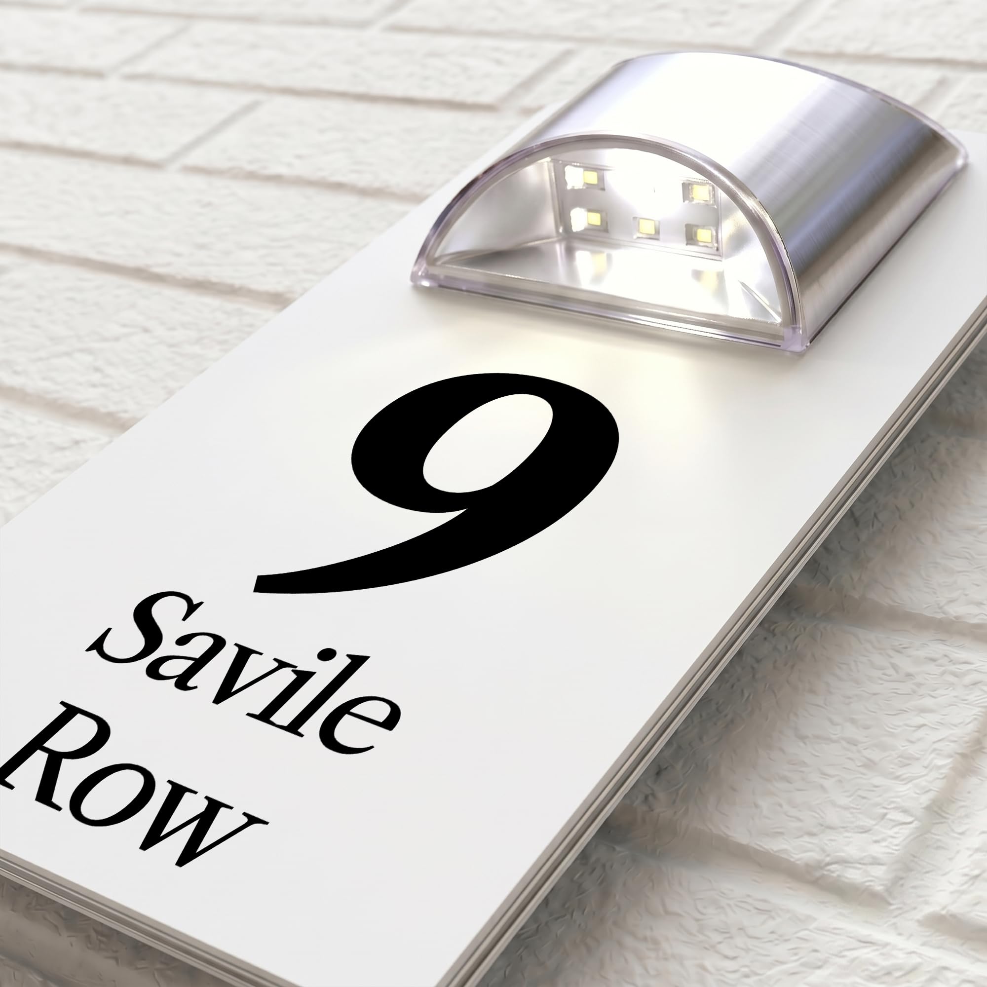 Housics Solar House Number Plaque, LED Door Sign, White, 280mm x 160mm