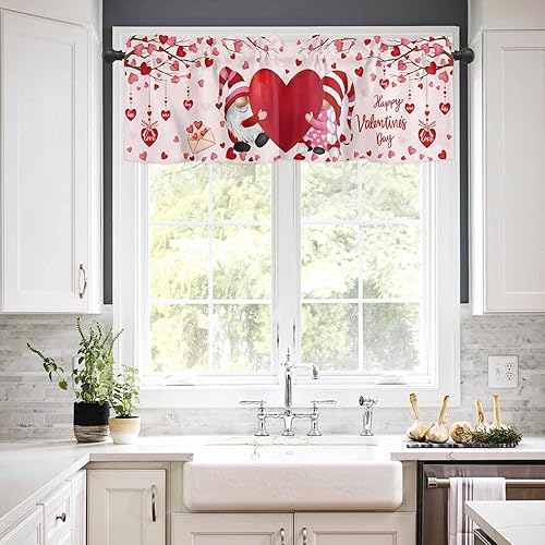 Vista 44 de Christmas Window Valance Blue Gnomes Snowflake Bird on the Branch Pattern, 54x18 inch, Polyester, Light Filtering, Rod Pocket, Kitchen, Living Room