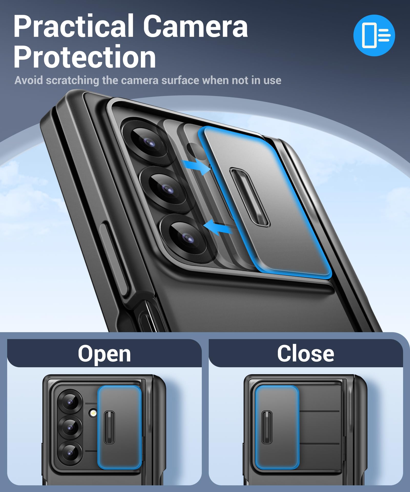 BERFY Custodia per Z Fold 7 con pennino e portapenna, [anti spia] cavalletto nascosto e custodia per fotocamera scorrevole e protezione per cerniera, custodia rigida antiurto sottile per Samsung