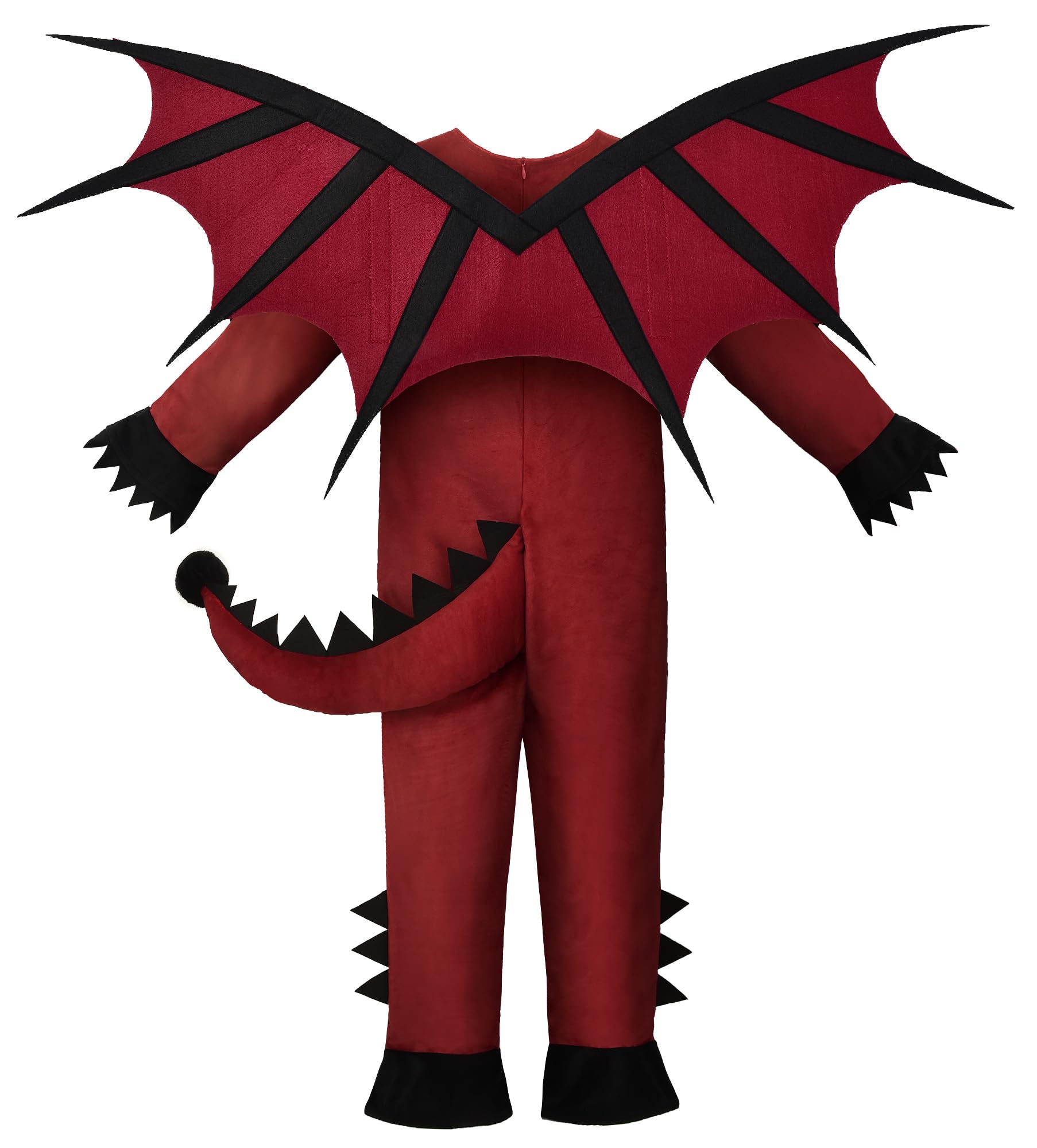 ReliBeauty Costume da Drago Bambini, Tuta Rossa e Nera con Ali e Coda