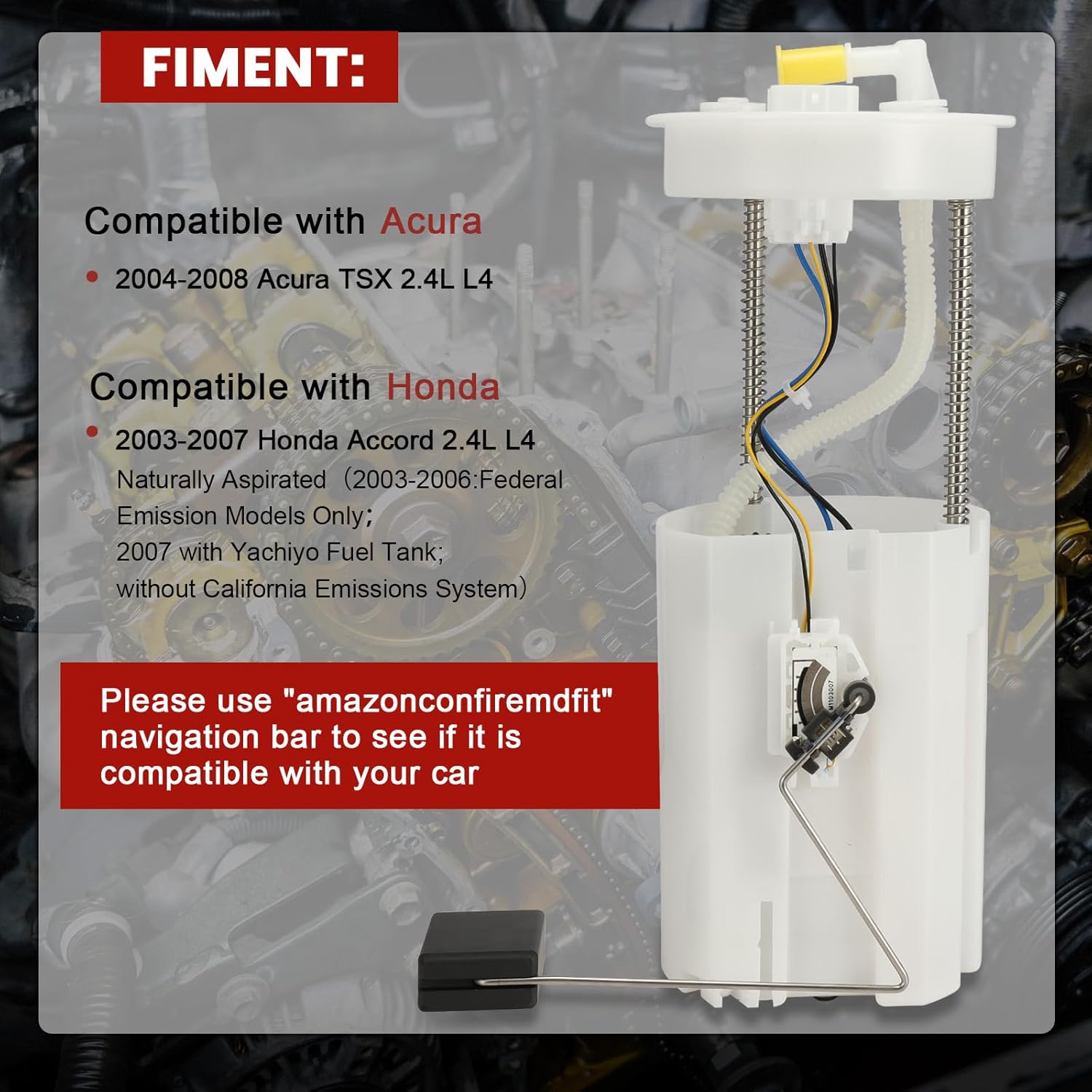 E8656M Electric Fuel Pump Module Assembly Sending Unit Compatible with 2004-2008 Acura TSX,2003-2007 Honda Accord,2.4L L4 Replaces# FG0913 SP8002M 2202-425077