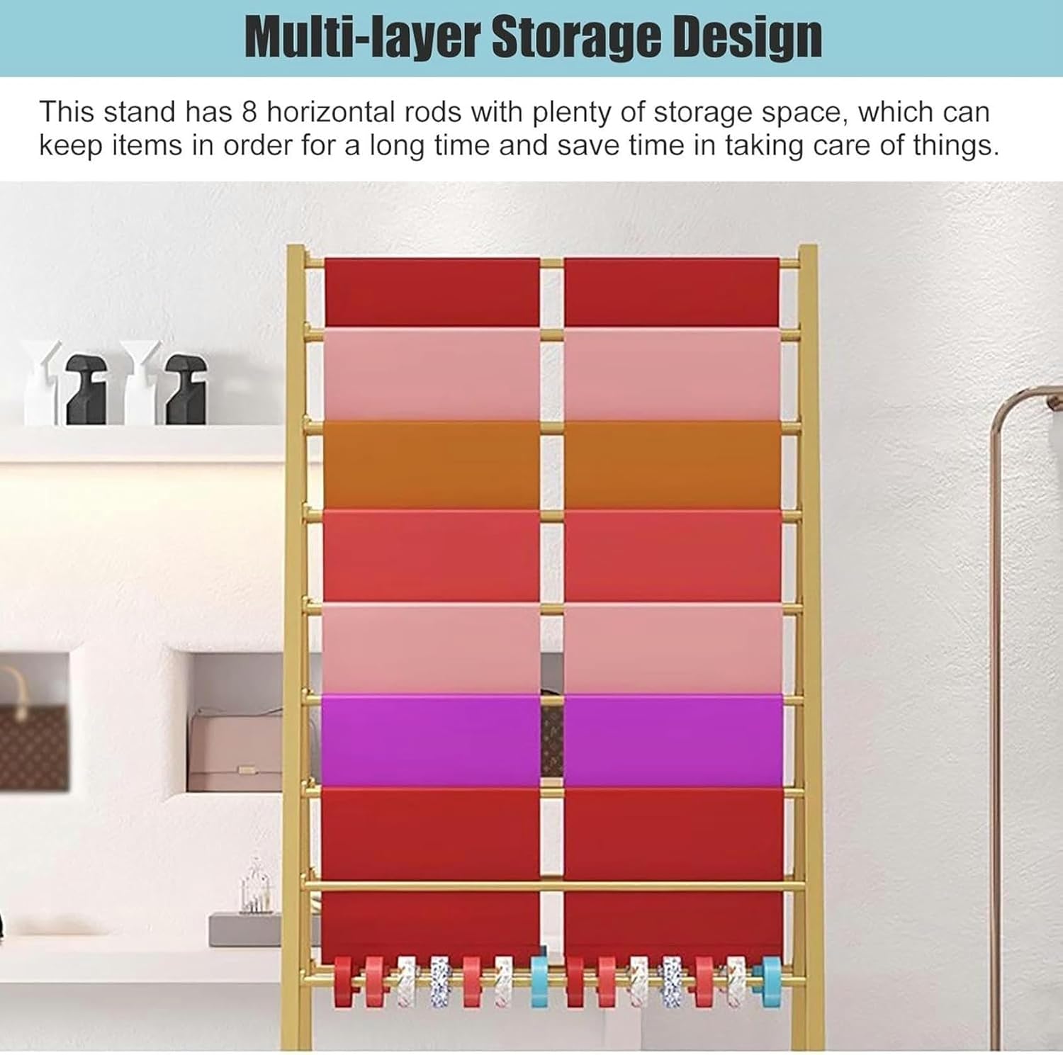 Extra Tall Double-Sided Wrapping Paper Ribbon Rack Holder, Freestanding Large Capacity Shawl Scarf Display Stand with Removable Crossbar, Flower Store/Gift Shop~/