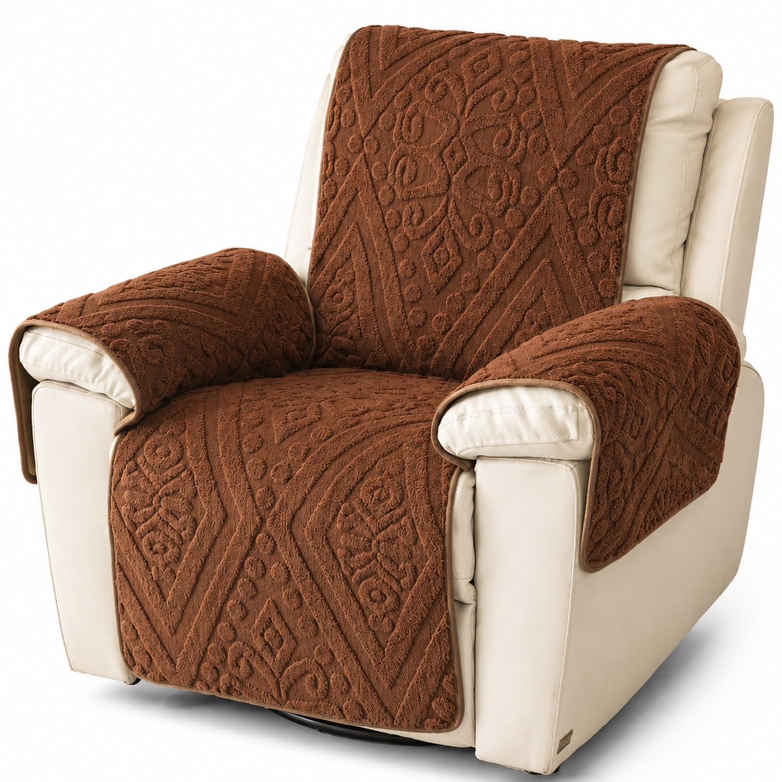 GZGLZDQ Recliner Chair Cover Non-slip, Armchair Cover Pet-safe Washable, Recliner Sofa Covers in Short Plush, Breathable Armchair Cover for Single Chairs Recliners Armchairs(B-dark chestnut)